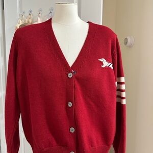 Red Women's Sweater with Embroidered Dog
